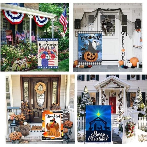 Seasonal Garden Flag Set of 12 Double Sided Welcome Fall Halloween Garden Flags - Picture 7 of 8